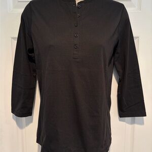 NWT Melrose Chic Black Henley Top Small 3/4 Sleeve Stretch Casual Minimalist